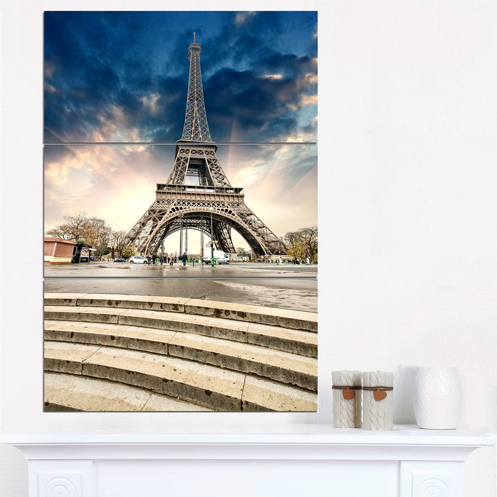 "Eiffel Tower With Stairs" Photo Metal Wall Art, 3 Panels, 28"x36"
