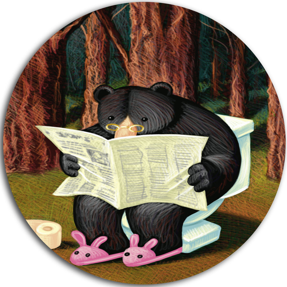 Bear In The Woods, Animal Digital Art Disc Metal Wall Art, 23"