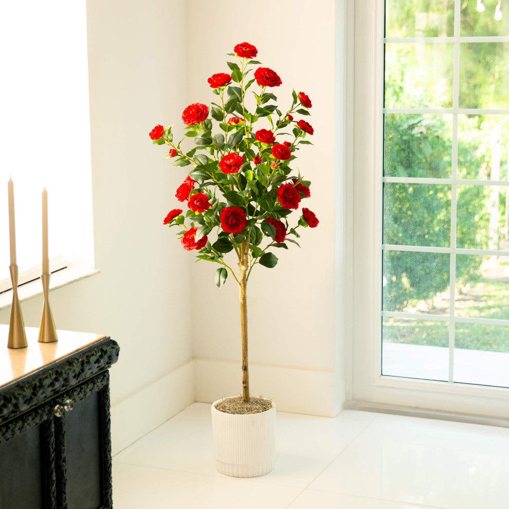 5ft. Artificial Red Camellia Rose Tree