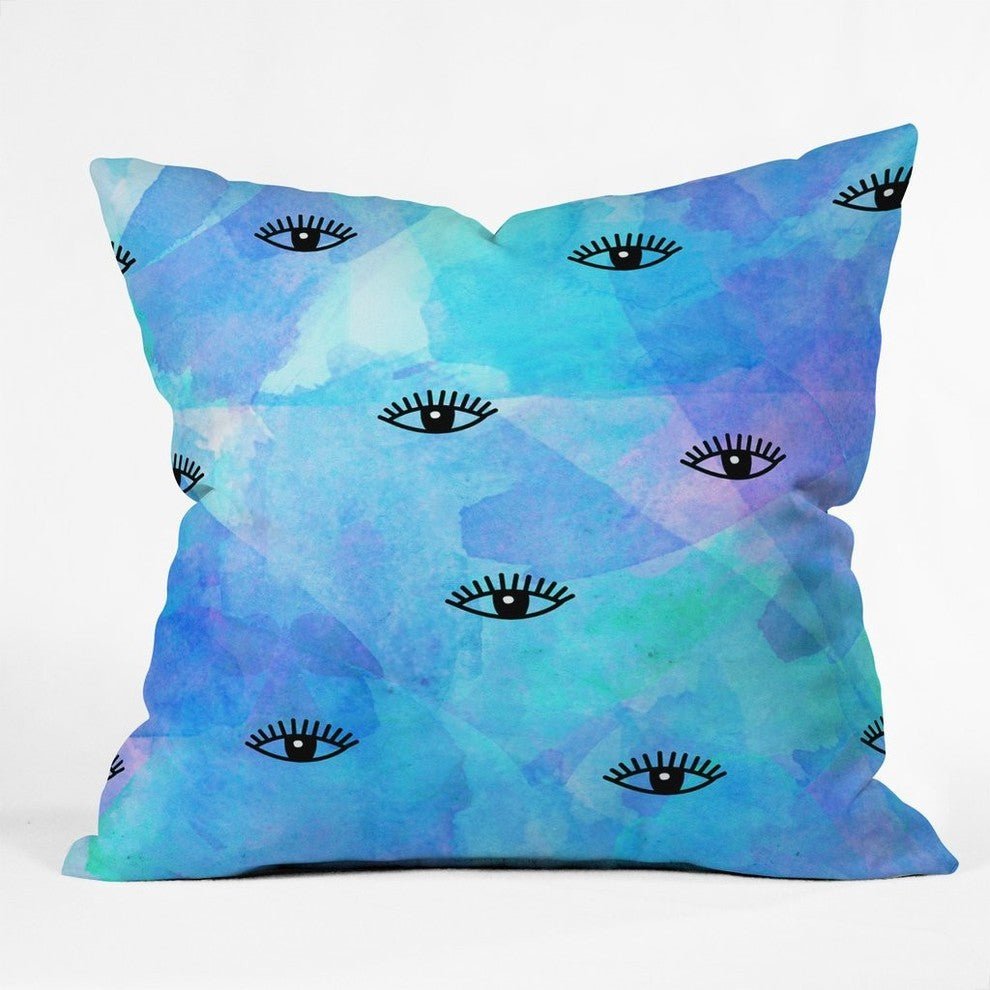 Hello Sayang Eye Blush Blue Throw Pillow, 16"x16"