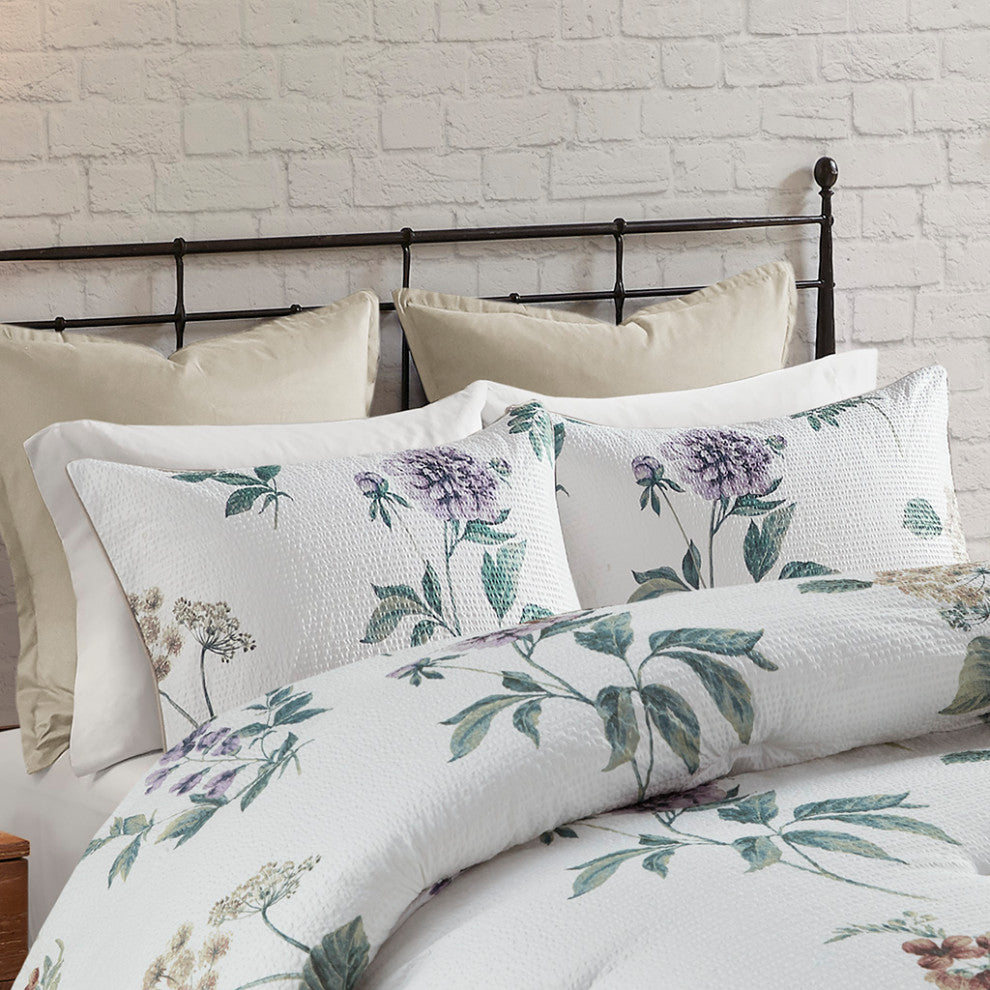 Madison Park Zennia 7 Piece Printed Seersucker Comforter Set With Throw Blanket