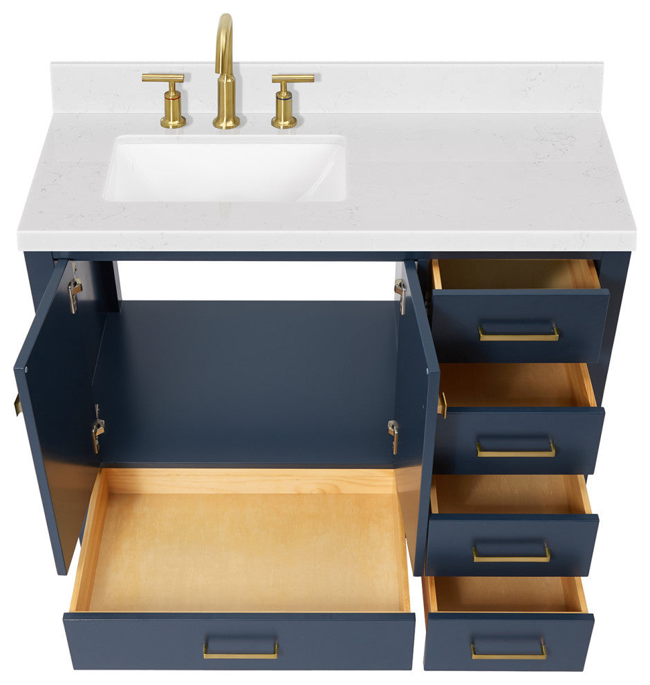 Ariel Cambridge 42" Left  Single Rectangle Sink Vanity, Carrara Quartz