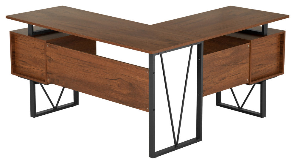 Reversible L-Shape Computer Desk With Drawers and File Cabinet