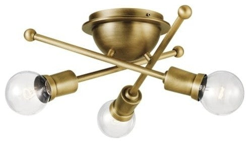 Flush Mount 3-Light, Natural Brass