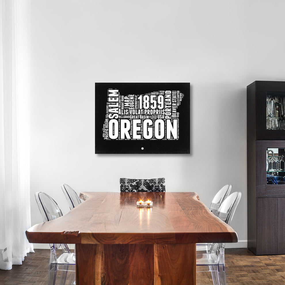 "Oregon Black and White Map" Fine Art Print