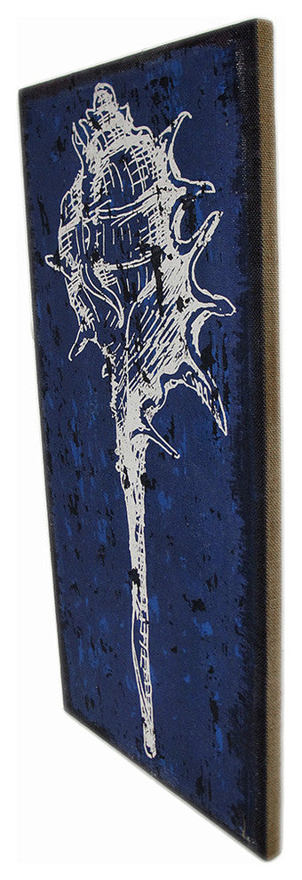 Shell Art Blue and White Murex Shell Burlap Canvas Wall Hanging