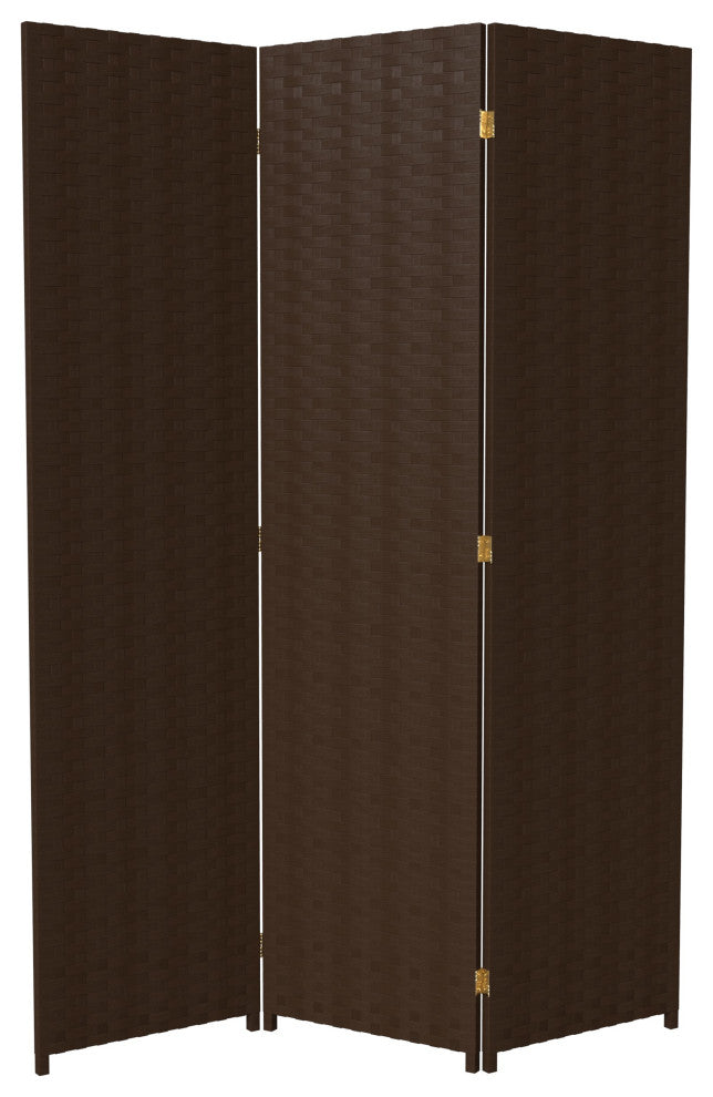 6' Tall Woven Fiber Room Divider, 3 Panel, Dark Mocha
