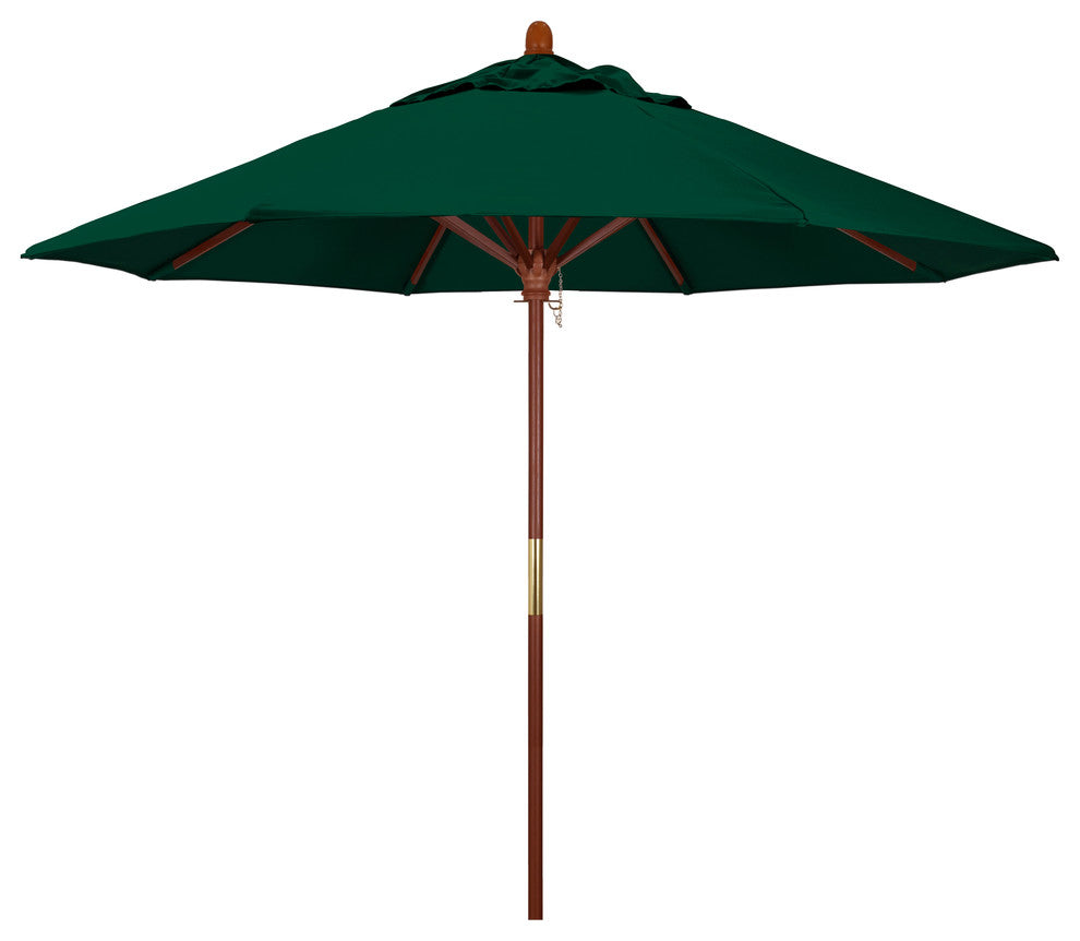 9' Square Push Lift Wood Umbrella, Sunbrella, Forest Green