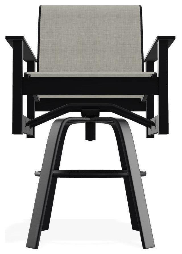 Leeward Sling Bar Height Outdoor Swivel Armchair, Ella/Black