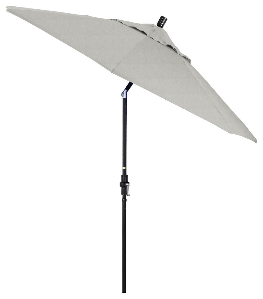 9' Matted Black Collar Tilt Lift Fiberglass Rib Aluminum Umbrella, Sunbrella, Granite