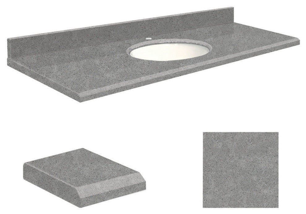 Quartz 61"x22" Vanity Top, 8" Contour, Urban Grey, White Bowl