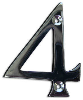 3" Brass Numeral, 4, Polished Chrome