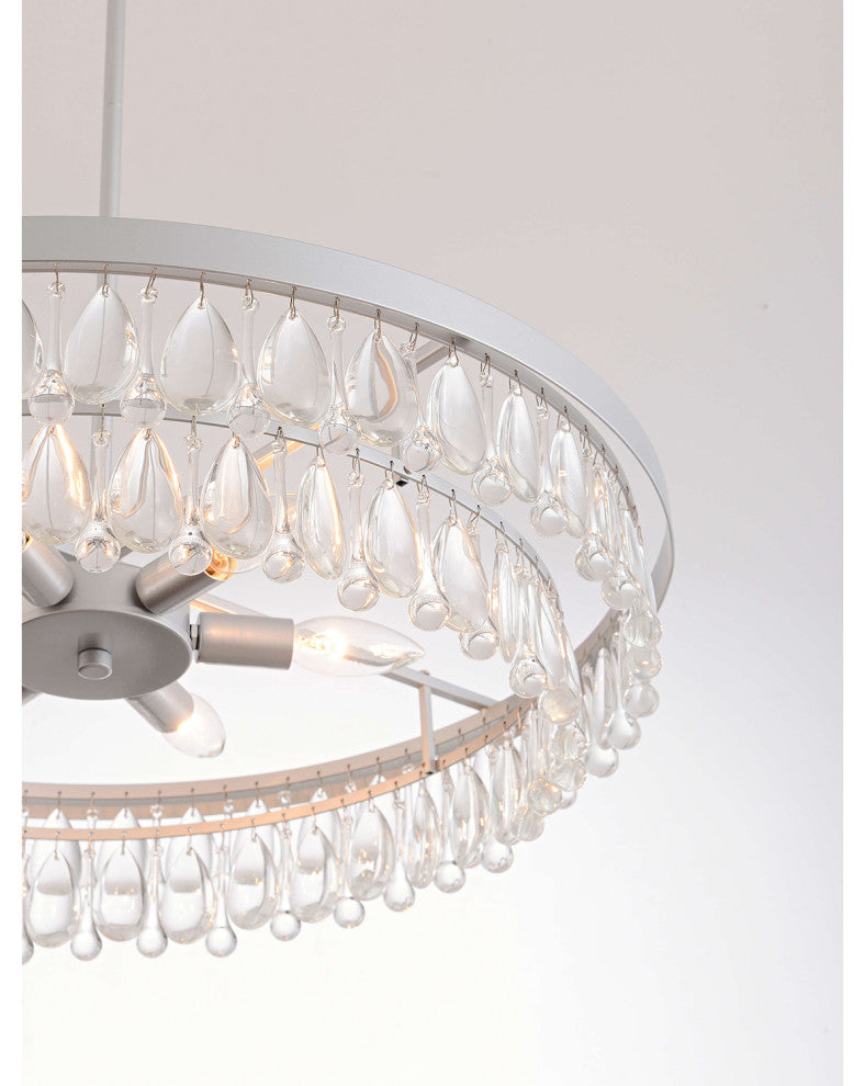 Mia Crystal 6-light Chandelier, Matte Silver