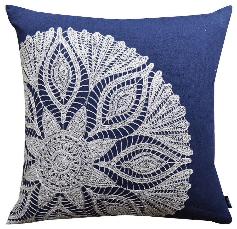 Caitlin 20"x20" Indigo Crochet Motif Pillow
