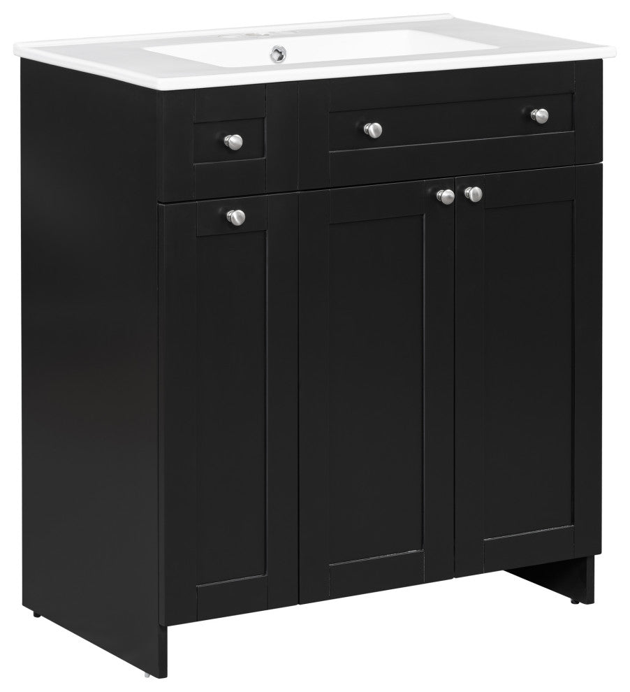 30 Inch MDF Freestanding Bathroom Vanity Set with Ceramic Sink, Black