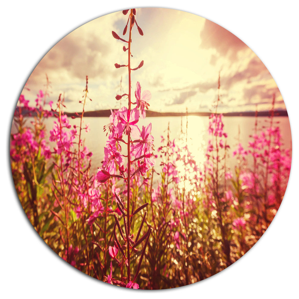 Meadow With Purple Flowers Alaska, Floral Disc Metal Artwork, 23"