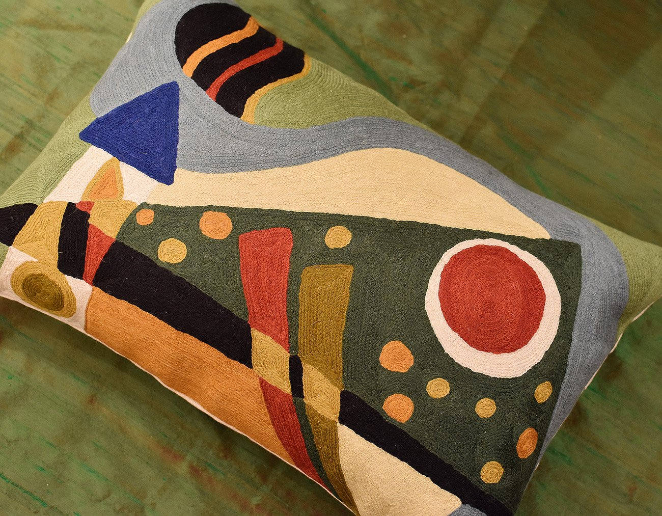 Lumbar Kandinsky Throw Pillow Cover Composition VII Green Rectangle Wool 14"³x20"³