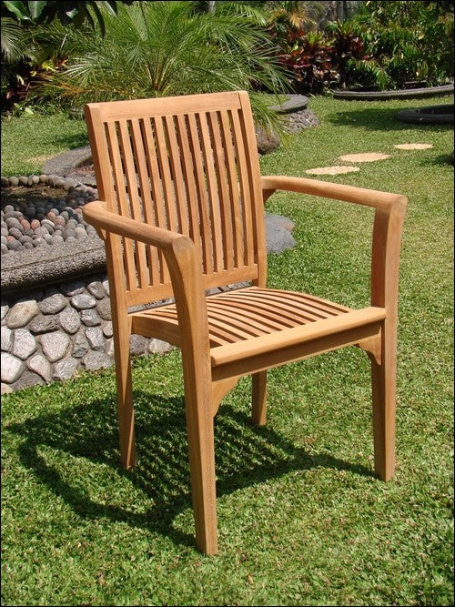 11-Piece Outdoor Teak Dining Set, 117" Oval Table, 10 Lua Stacking Arm Chairs