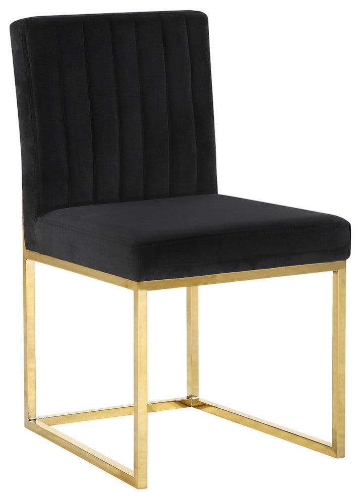 Giselle Velvet Dining Chairs, Set of 2, Black, Gold Base