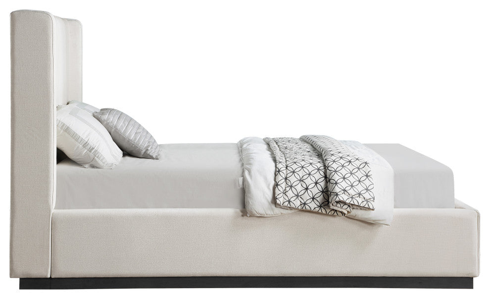 Flynn Linen Textured Fabric Full Bed, Beige, Queen