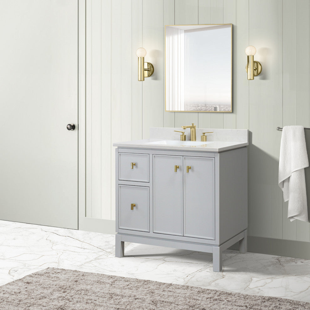 37" Single Sink Vanity, French Gray With Engineered Stone Top