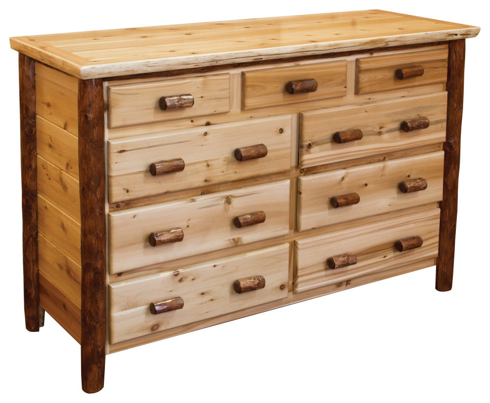 Two-Tone White Cedar Log 9-Drawer Dresser