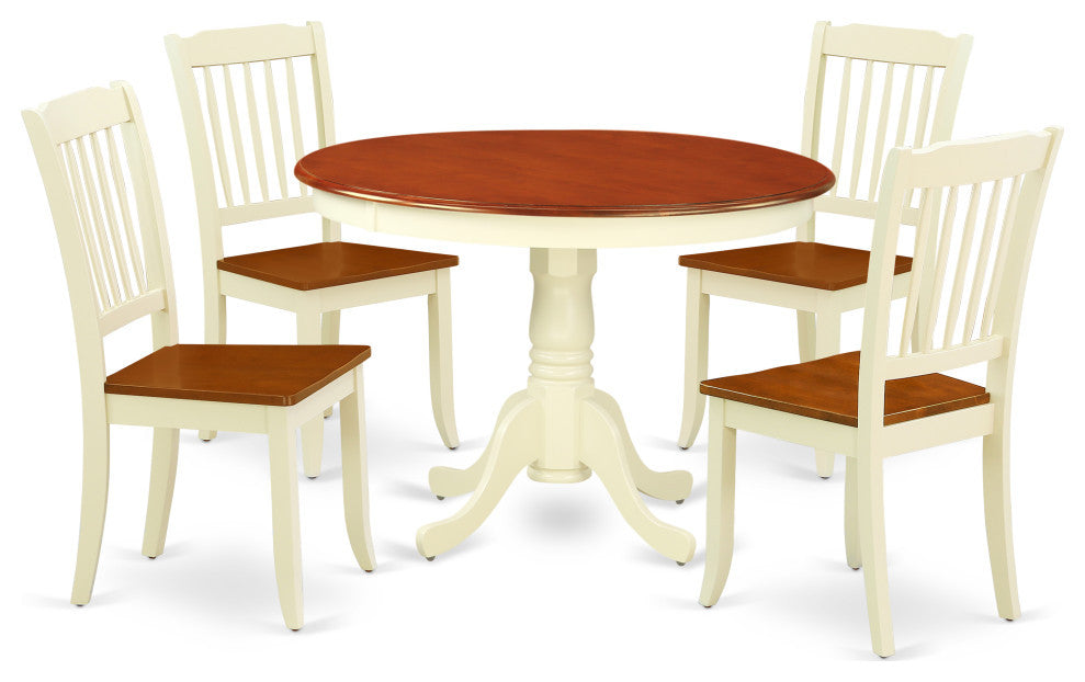 Hlda5-Bmk-W 5Pc Round 42"Table And 4 Vertical Slatted Chairs