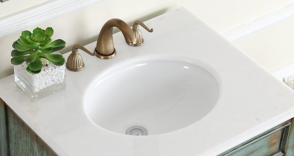 36" Distress Blue Abbeville Bathroom Sink Vanity and Mirror CF-28884BU-MR-BS