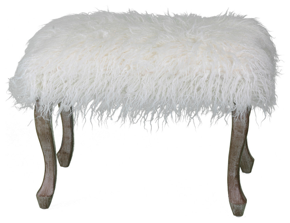 Cortesi Home Harlow Bench Ottoman, White Faux Fur