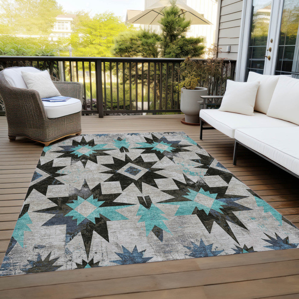 Machine Washable Indoor/Outdoor Chantille ACN1893 Black 9' x 12' Rug