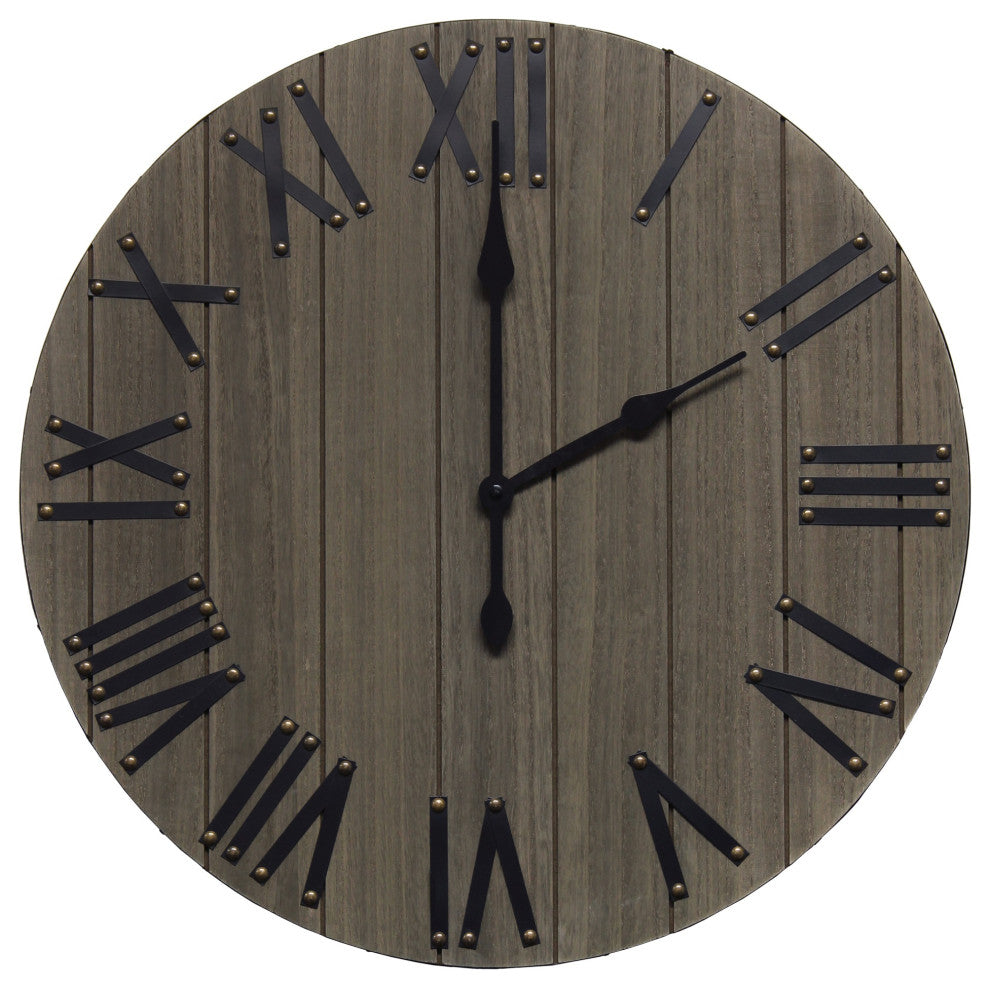 Handsome 21" Rustic Farmhouse Wood Wall Clock, Rustic Gray