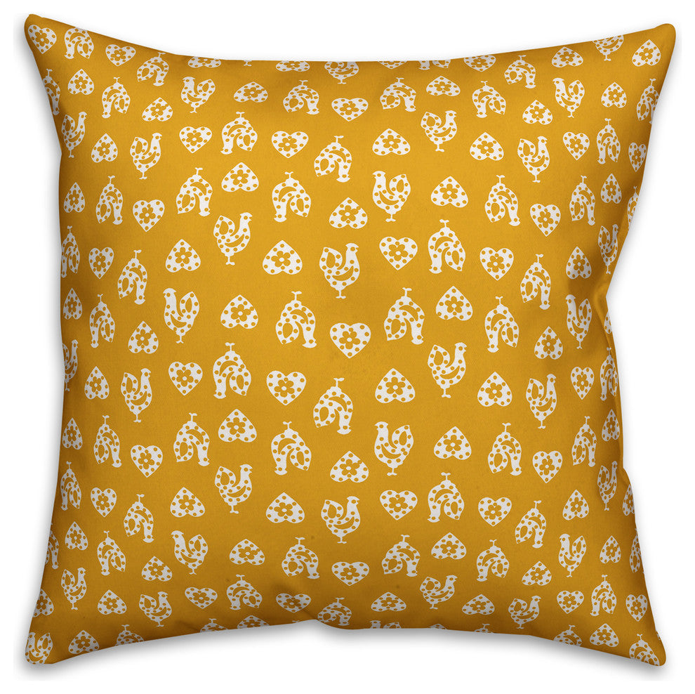 Yellow Rooster Pattern Outdoor Throw Pillow, 16"x16"