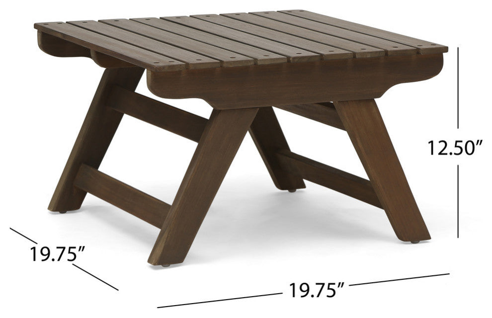 Rosalind Outdoor 2 Seater Acacia Wood Club Chairs and Side Table Set, Gray, Dark Gray