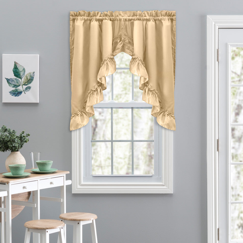 Ellis Curtain Stacey 60"x38" Ruffled Swag Curtain, Almond