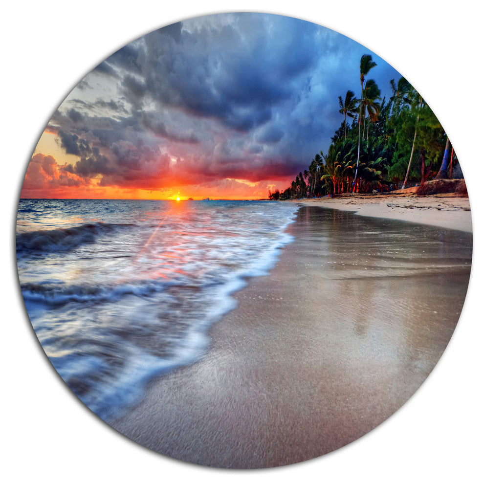 Fluffy Dark Clouds Over Ocean, Seashore Art Disc Metal Wall Art, 36"