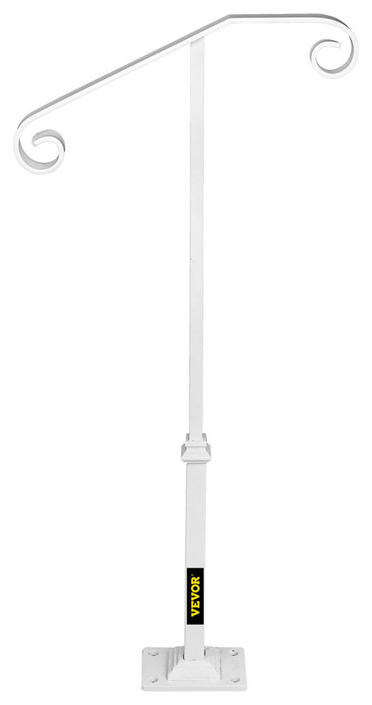Single Post Handrail Wrought Iron Grab Supports Fits 1 or 2 Steps, White