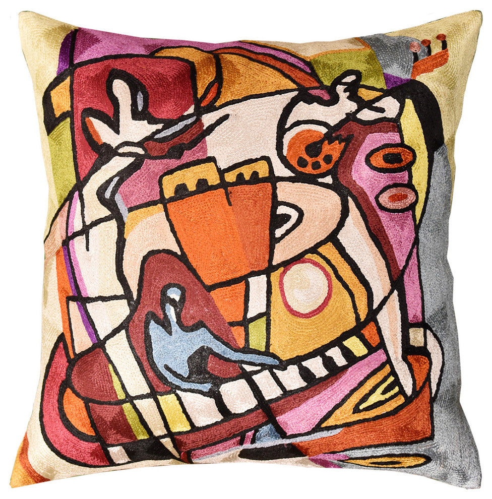 Stroking the Keys by Alfred Gockel Accent Pillow Cover-Handmade Art Silk 18x18"