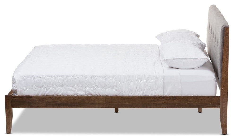 Leyton Light Gray Fabric and Medium Brown Finish Wood King Size Platform Bed
