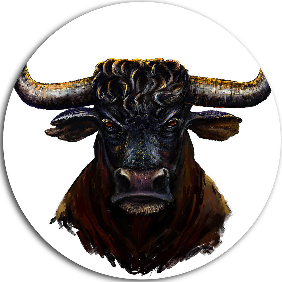 Furious Bull Illustration Art, Animal Round Wall Art, 23"