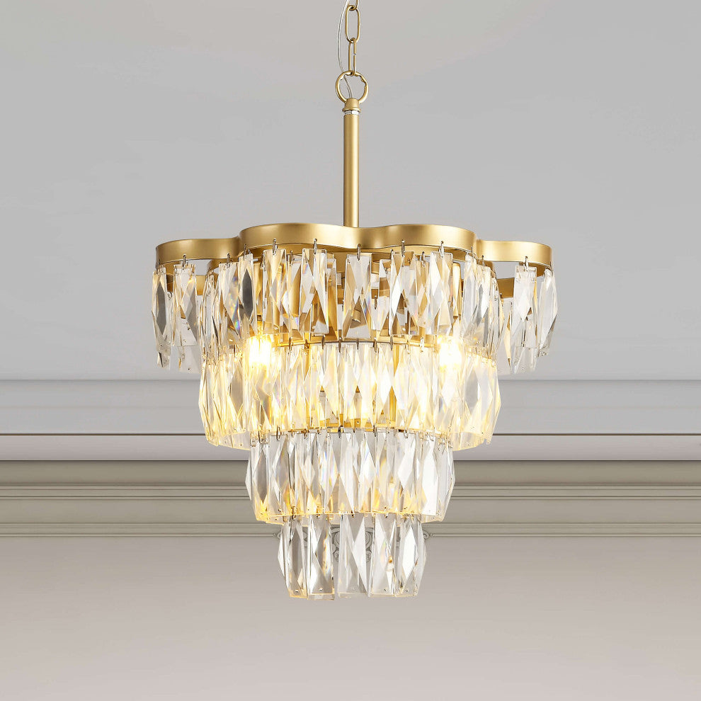 Abigil Gold 4-light Crystal Glass Prism 4-tier Chandelier