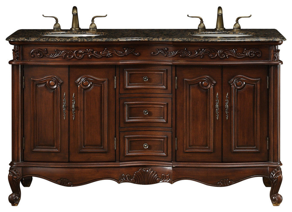 60" Saturn Double Sink Vanity, Baltic Brown Granite Top
