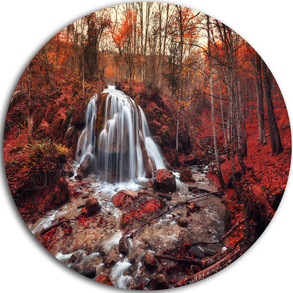 Silver Stream Waterfall Close-Up, Landscape Round Metal Wall Art, 11"