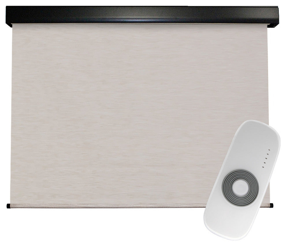 Outdoor Valanced Remote Control Operated Sunshade, Pearl Fabric, Pearl, 120x96