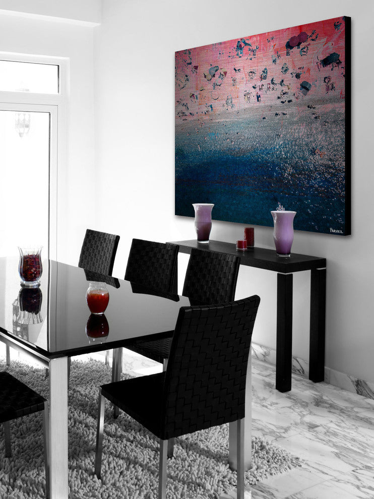 "Pink Sandy Beach" Painting Print on Brushed Aluminum, 24"x24"
