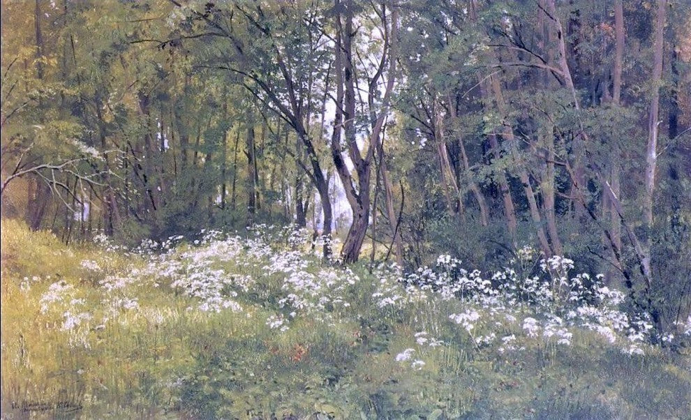 Ivan Ivanovich Shishkin Flowers on an Edge of a WoodCanvas Print