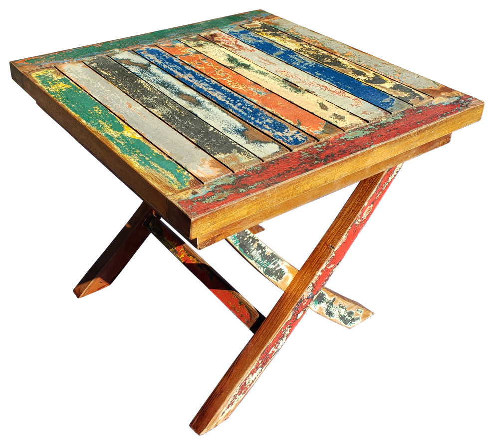 Marina Del Rey Recycled Teak Wood Boat Folding Side Table