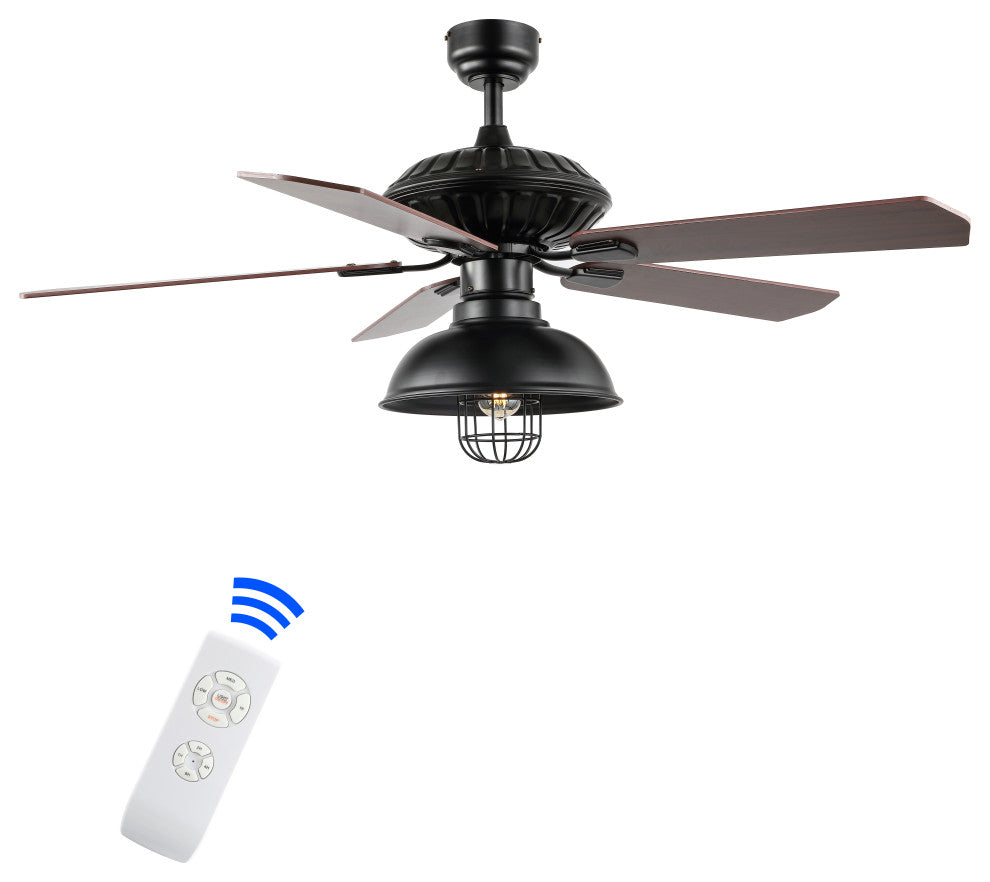Ashton 52" 1-Light Farmhouse Iron Dome Shade LED Ceiling Fan With Remote, Black