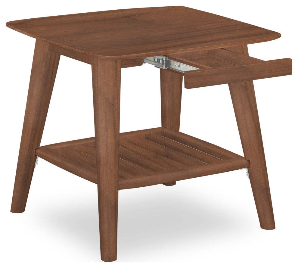 Modern Nightstand With Shelf and Drawer, Walnut Stain