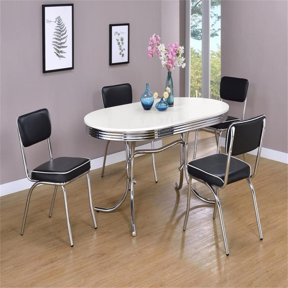 Coaster Retro Contemporary Wood Oval Shape Dining Table in White