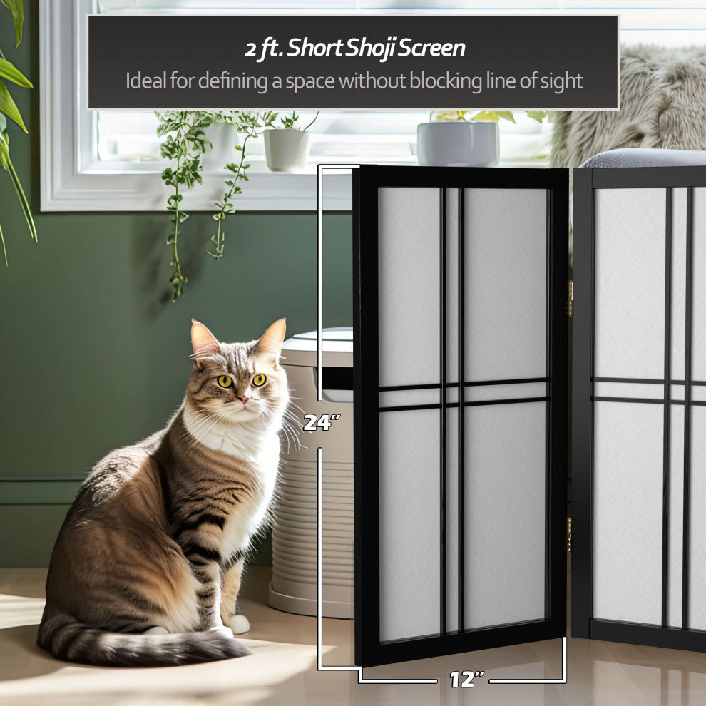 2' Tall Desktop Double Cross Shoji Screen, Black, 3 Panels